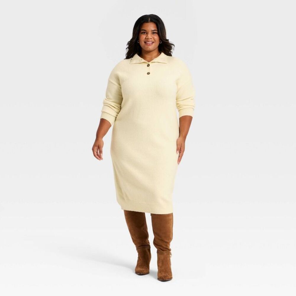 Women's Long Sleeve Midi Sweater Dress - Universal Thread Cream XXL